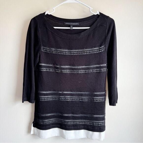 White House Black Market Embroidered Contrast Layered Pullover Sweater - Picture 2 of 7